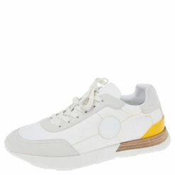 Hermes White/Grey Fabric And Suede Miles Lace Up Sneakers Size 39 For Women