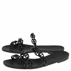 Hermes Black Rubber D'ancre Chaine Rivage Flat Slides Size 39 For Women -Deals Hermes Store luxury women hermes new shoes p587012 004