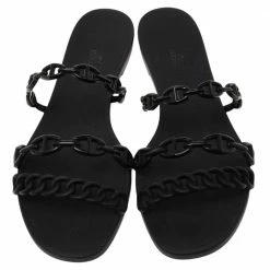 Hermes Black Rubber D'ancre Chaine Rivage Flat Slides Size 39 For Women -Deals Hermes Store luxury women hermes new shoes p587012 007