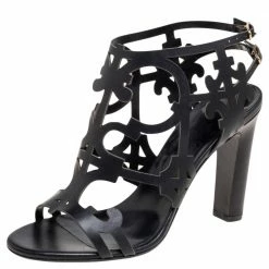 Hermes Black Leather Keira Ankle Sandals Size 37 For Women