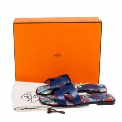 Hermes Navy Blue Leather Oran Flat Slide Sandals Size 36 For Women -Deals Hermes Store luxury women hermes new shoes p603007 001
