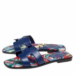 Hermes Navy Blue Leather Oran Flat Slide Sandals Size 36 For Women -Deals Hermes Store luxury women hermes new shoes p603007 002