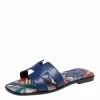 Hermes Navy Blue Leather Oran Flat Slide Sandals Size 36 For Women -Deals Hermes Store luxury women hermes new shoes p603007 003