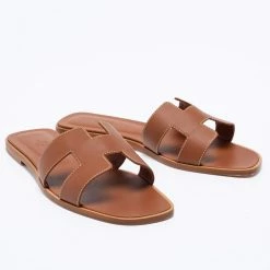 Hermes Brown Leather Oran Flat Slides Size 41 For Women -Deals Hermes Store luxury women hermes new shoes p630579 006