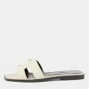 Hermes Beige Fabric Oran Dabka Embroidery Flat Slides Size 37 For Women