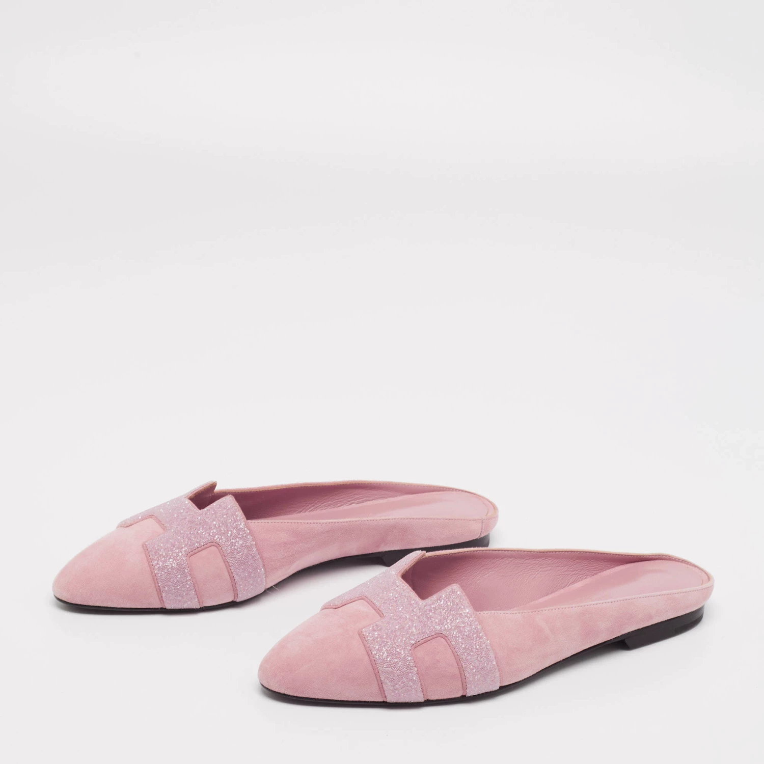 Hermes Pink Glitter And Suede Roxane Mule Flats Size 36 For Women 4 Hermes Pink Glitter And Suede Roxane Mule Flats Size 36 For Women - Image 2