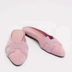 Hermes Pink Glitter And Suede Roxane Mule Flats Size 36 For Women 13 Hermes Pink Glitter And Suede Roxane Mule Flats Size 36 For Women -Deals Hermes Store luxury women hermes new shoes p639869 006