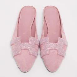 Hermes Pink Glitter And Suede Roxane Mule Flats Size 36 For Women 12 Hermes Pink Glitter And Suede Roxane Mule Flats Size 36 For Women -Deals Hermes Store luxury women hermes new shoes p639869 007