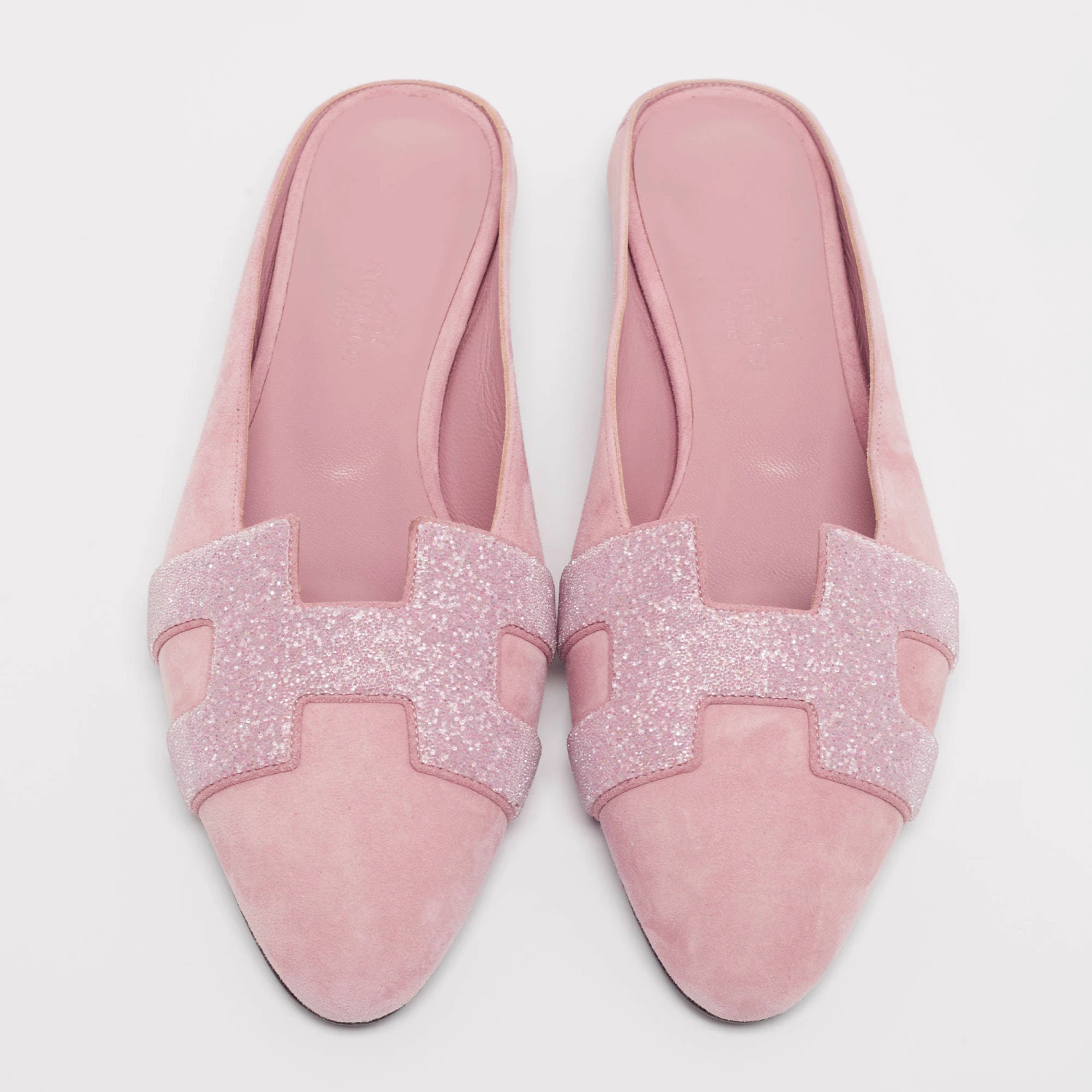 Hermes Pink Glitter And Suede Roxane Mule Flats Size 36 For Women 5 Hermes Pink Glitter And Suede Roxane Mule Flats Size 36 For Women - Image 3