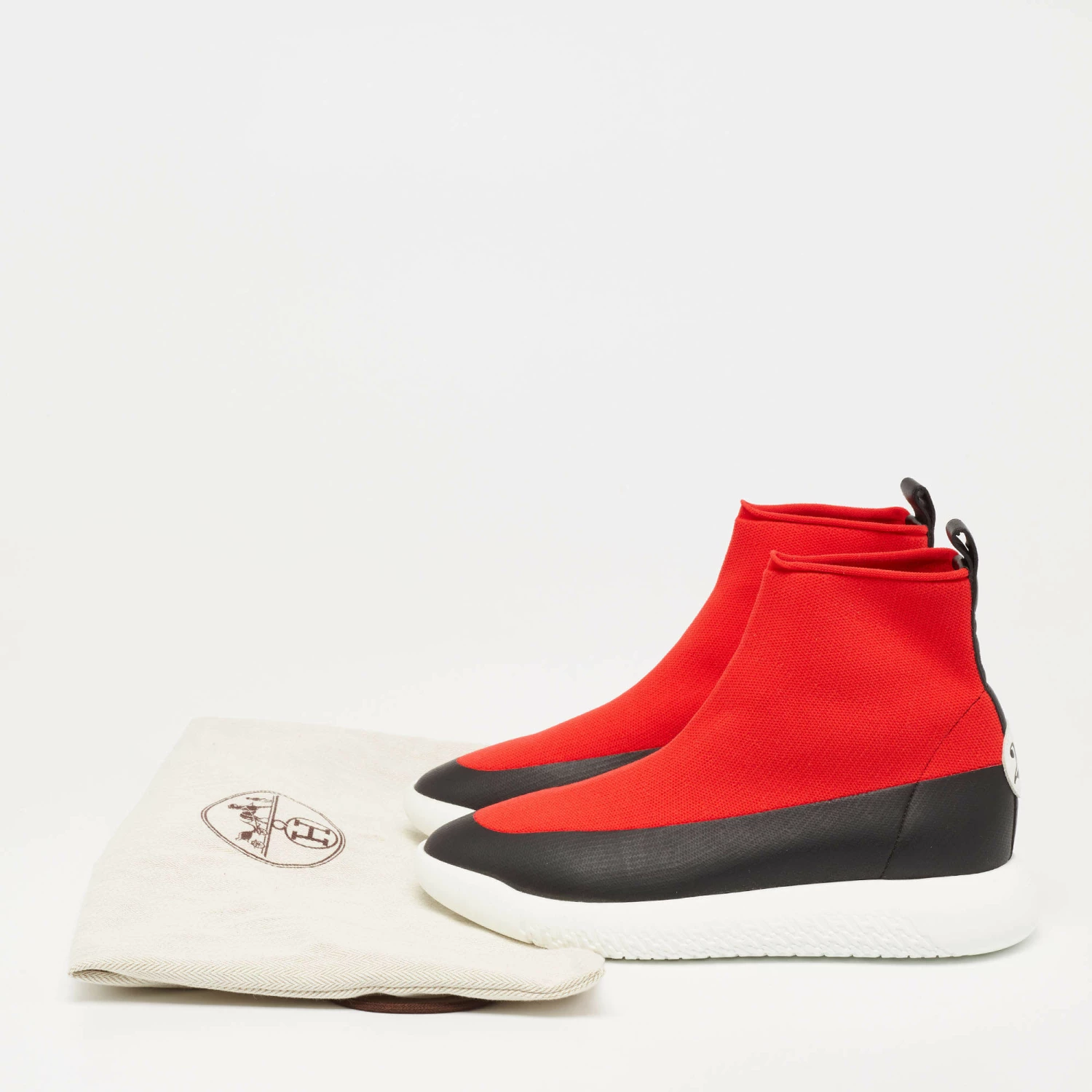 Hermes Red/Black Fabric And Leather High Top Sneakers Size 37 For Women 11 Hermes Red/Black Fabric And Leather High Top Sneakers Size 37 For Women - Image 9