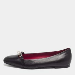 Hermes Black Leather Bilbao Ballet Flats Size 40 For Women