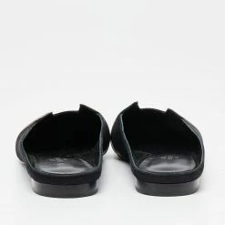 Hermes Black/Metallic Grey Suede And Leather Roxane Flat Mules Size 37 For Women -Deals Hermes Store luxury women hermes new shoes p640539 007