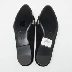 Hermes Black/Metallic Grey Suede And Leather Roxane Flat Mules Size 37 For Women -Deals Hermes Store luxury women hermes new shoes p640539 1652764987 010
