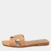 Hermes Peach Leather Studded Oran Flat Slide Sandals Size 37.5 For Women -Deals Hermes Store luxury women hermes new shoes p647155 001