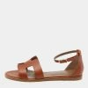 Hermes Brown Leather Santorini Ankle Strap Sandals Size 37 For Women -Deals Hermes Store luxury women hermes new shoes p652625 002