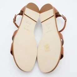 Hermes Brown Leather Santorini Ankle Strap Sandals Size 37 For Women -Deals Hermes Store luxury women hermes new shoes p652625 003