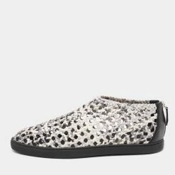 Hermes Grey/Black Leather Cavalcadour Print Braided Silk Oxygene Sneakers Size 39 For Women
