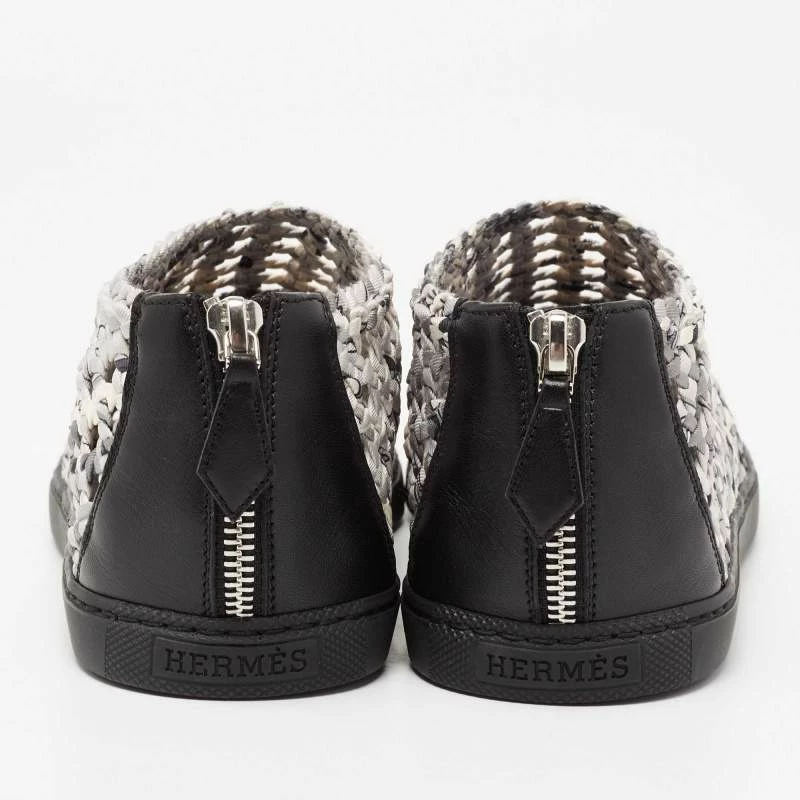 Hermes Grey/Black Leather Cavalcadour Print Braided Silk Oxygene Sneakers Size 39 For Women 7 Hermes Grey/Black Leather Cavalcadour Print Braided Silk Oxygene Sneakers Size 39 For Women - Image 5