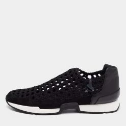 Hermes Black Leather And Braided Fabric Oxygene Slip On Sneakers Size 39 For Women