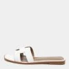 Hermes White Leather Oran Flats Sandals Size 38 For Women