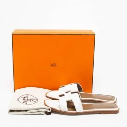 Hermes White Leather Oran Flats Sandals Size 38 For Women -Deals Hermes Store luxury women hermes new shoes p671131 008