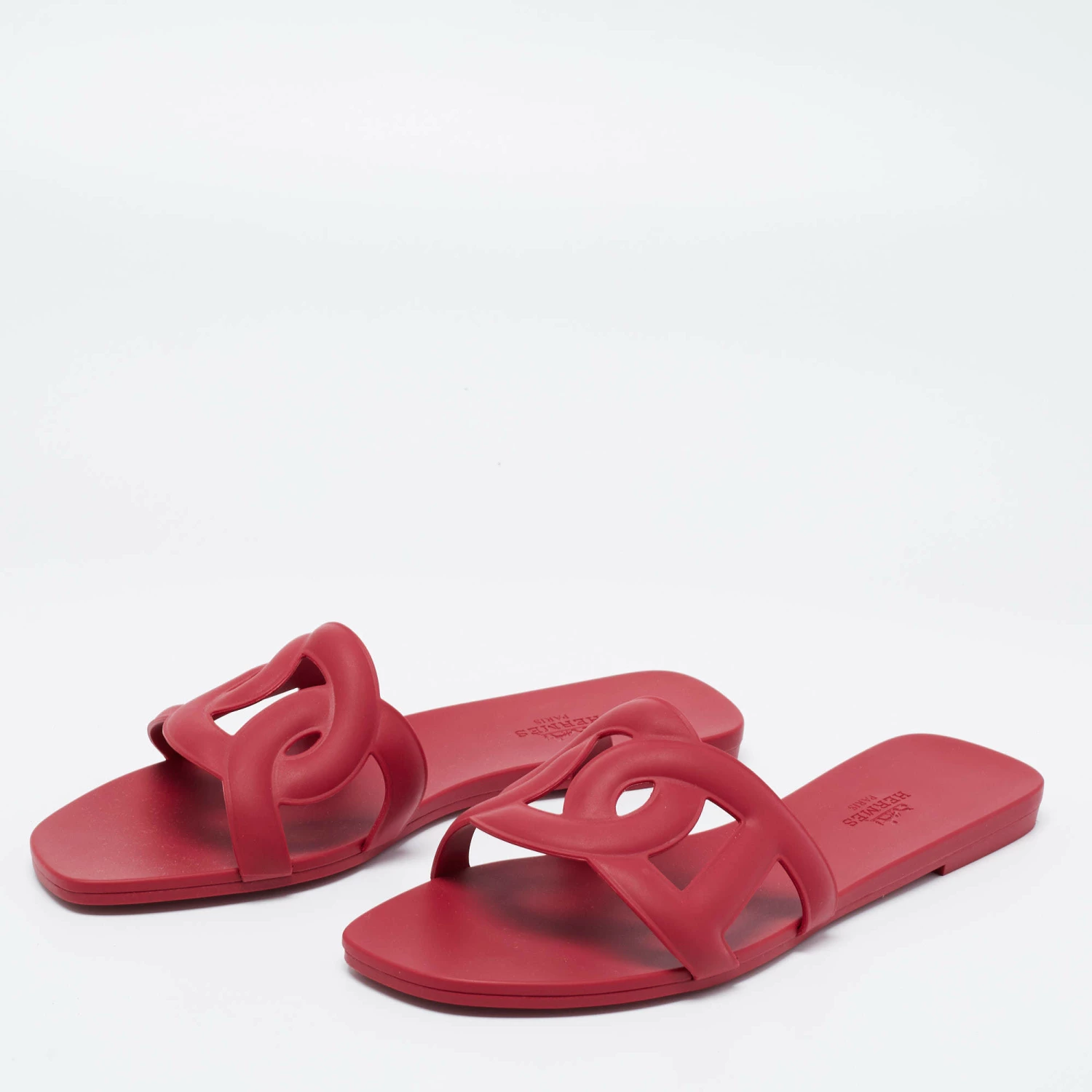 Hermes Burgundy Rubber Aloha Flat Slides Size 37 For Women 4 Hermes Burgundy Rubber Aloha Flat Slides Size 37 For Women - Image 2