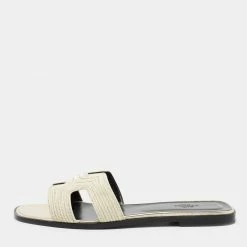 Hermes Metallic Pale Gold Twisted Metal Thread Oran Sandals Size 41 For Women