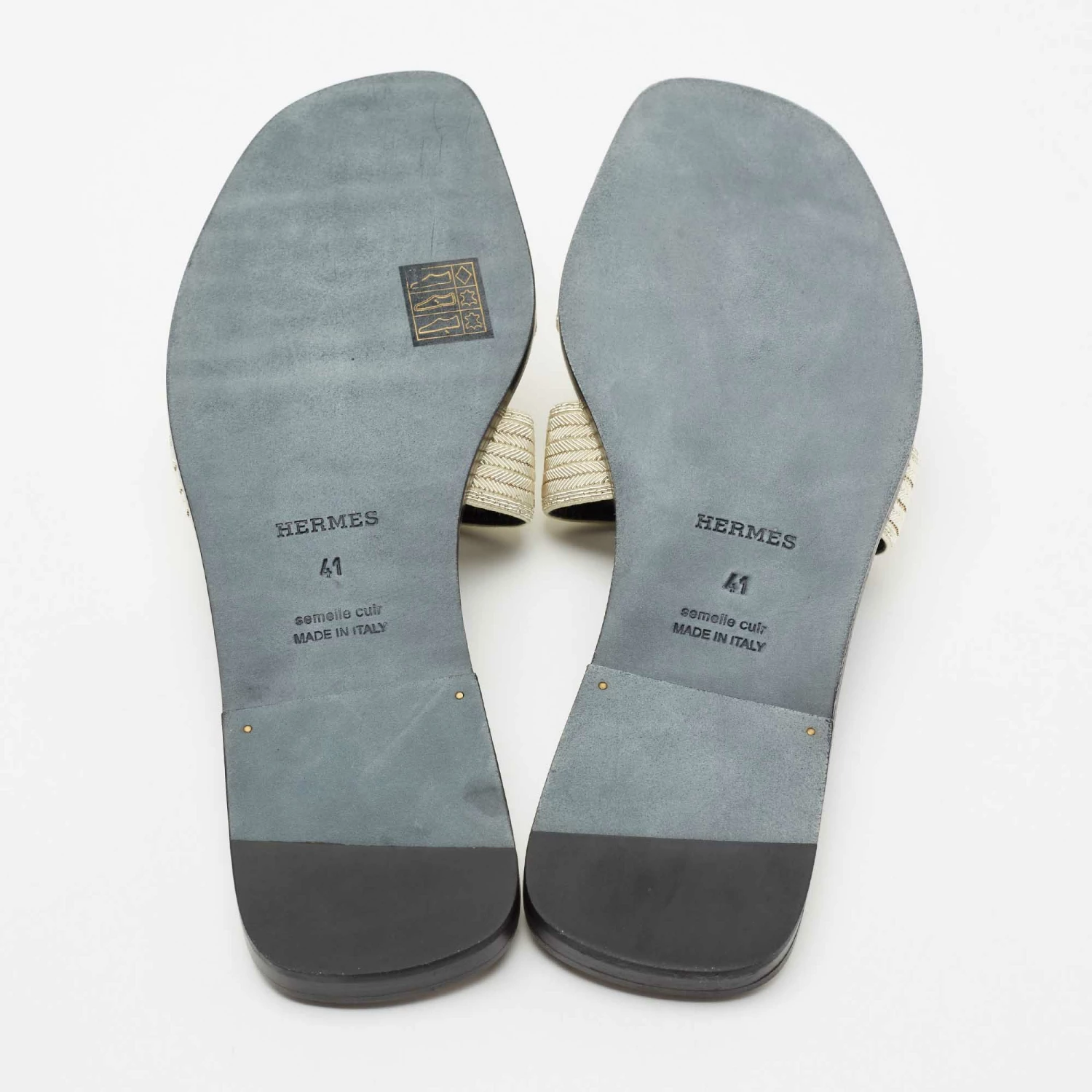 Hermes Metallic Pale Gold Twisted Metal Thread Oran Sandals Size 41 For Women 8 Hermes Metallic Pale Gold Twisted Metal Thread Oran Sandals Size 41 For Women - Image 6