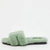 Hermes Mint Green Shearling Fur Oran Flat Sandals Size 38 For Women