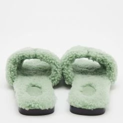 Hermes Mint Green Shearling Fur Oran Flat Sandals Size 38 For Women -Deals Hermes Store luxury women hermes new shoes p684695 007