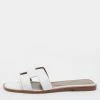 Hermes White Leather Oran Flat Slide Sandals Size 39 For Women -Deals Hermes Store luxury women hermes new shoes p685933 004
