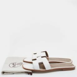 Hermes White Leather Oran Flat Slide Sandals Size 39 For Women -Deals Hermes Store luxury women hermes new shoes p685933 010