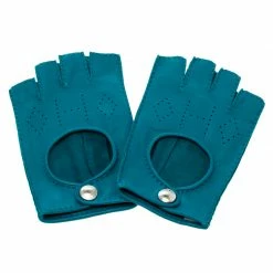 Hermes Blue Perforated Leather Fingerless Gloves Size 8 For Women