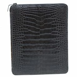 Hermes Grey Crocodile Leather Zip Around Agenda For Women