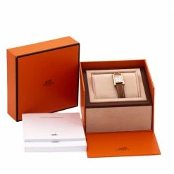Hermes White Yellow Gold Plated Stainless Steel Heure H WHH1.101 Women's Wristwatch 17.2 Mm For Women -Deals Hermes Store luxury women hermes new watches p281223 001