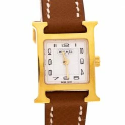 Hermes White Yellow Gold Plated Stainless Steel Heure H WHH1.101 Women's Wristwatch 17.2 Mm For Women -Deals Hermes Store luxury women hermes new watches p281223 006