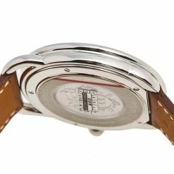 Hermes White Stainless Steel Leather Arceau AR7Q.810 Men's Wristwatch 40 Mm For Men -Deals Hermes Store luxury women hermes new watches p504223 005