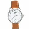 Hermes White Stainless Steel Leather Arceau AR7Q.810 Men's Wristwatch 40 Mm For Men