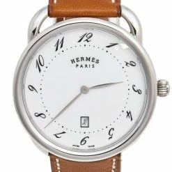 Hermes White Stainless Steel Leather Arceau AR7Q.810 Men's Wristwatch 40 Mm For Men -Deals Hermes Store luxury women hermes new watches p504223 007