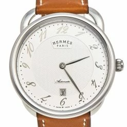 Hermes Silver Stainless Steel Leather Arceau AR8.61AQ Men's Wristwatch 40 Mm For Men -Deals Hermes Store luxury women hermes new watches p504253 007