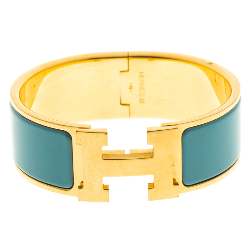 Hermes Clic Clac H Blue Enamel Gold-Plated Wide Bracelet PM For Women 3 Hermes Clic Clac H Blue Enamel Gold-Plated Wide Bracelet PM For Women