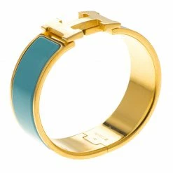 Hermes Clic Clac H Blue Enamel Gold-Plated Wide Bracelet PM For Women 10 Hermes Clic Clac H Blue Enamel Gold-Plated Wide Bracelet PM For Women -Deals Hermes Store luxury women hermes used accessories p101107 002