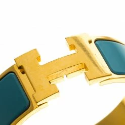 Hermes Clic Clac H Blue Enamel Gold-Plated Wide Bracelet PM For Women 11 Hermes Clic Clac H Blue Enamel Gold-Plated Wide Bracelet PM For Women -Deals Hermes Store luxury women hermes used accessories p101107 003