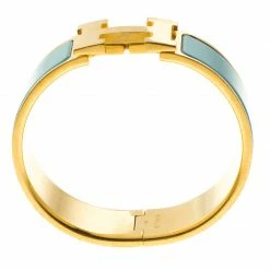 Hermes Clic Clac H Blue Enamel Gold-Plated Wide Bracelet PM For Women 12 Hermes Clic Clac H Blue Enamel Gold-Plated Wide Bracelet PM For Women -Deals Hermes Store luxury women hermes used accessories p101107 004