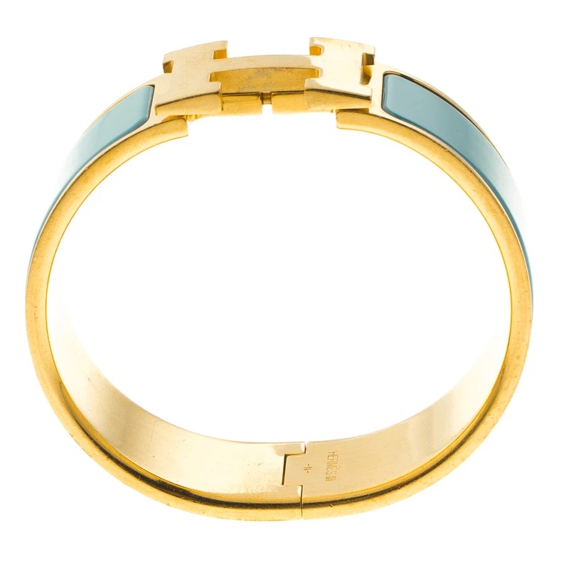 Hermes Clic Clac H Blue Enamel Gold-Plated Wide Bracelet PM For Women 6 Hermes Clic Clac H Blue Enamel Gold-Plated Wide Bracelet PM For Women - Image 4