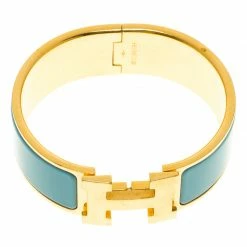 Hermes Clic Clac H Blue Enamel Gold-Plated Wide Bracelet PM For Women 13 Hermes Clic Clac H Blue Enamel Gold-Plated Wide Bracelet PM For Women -Deals Hermes Store luxury women hermes used accessories p101107 005