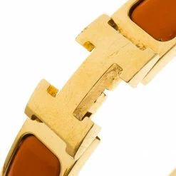 Hermes Clic Clac H Orange Enamel Gold-Plated Narrow Bracelet PM For Women -Deals Hermes Store luxury women hermes used accessories p102255 003