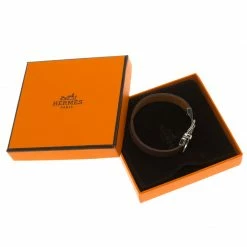 Hermes Java 10 Brulee Chamonix Calfskin Palladium Plated Bracelet XS For Women -Deals Hermes Store luxury women hermes used accessories p102958 0008