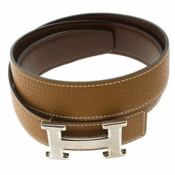 Hermes Brown/Dark Brown Leather H Buckle Reversible Belt 80CM For Women -Deals Hermes Store luxury women hermes used accessories p103141 0004