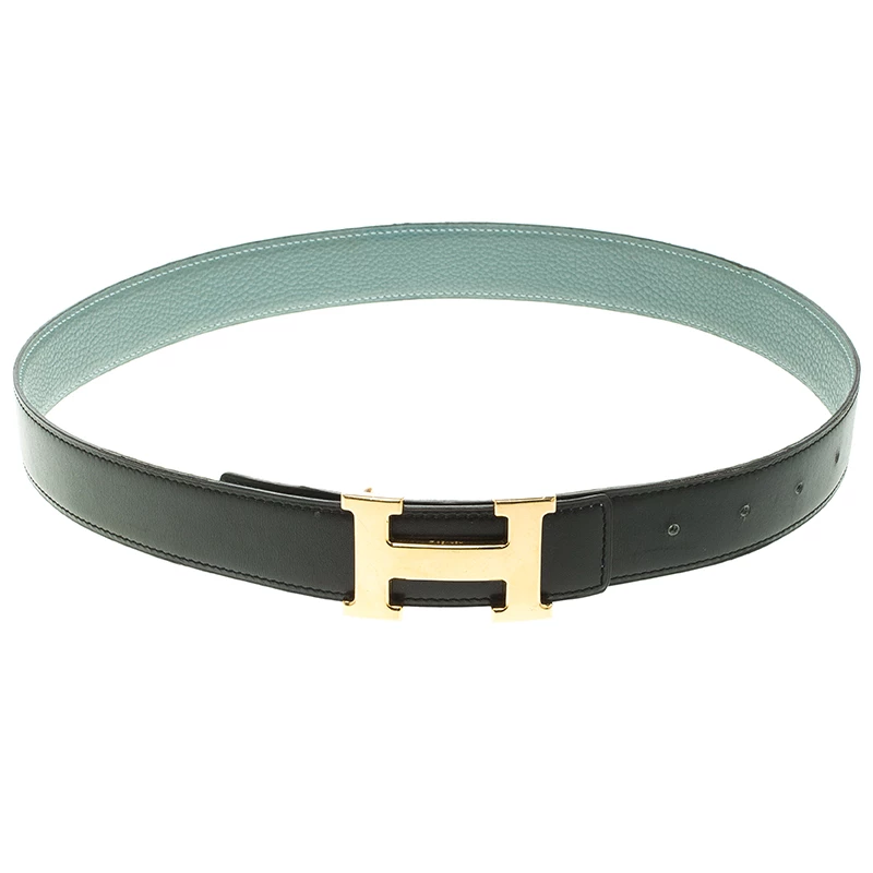 Hermes Black/Blue Leather H Buckle Reversible Belt 80CM For Women 3 Hermes Black/Blue Leather H Buckle Reversible Belt 80CM For Women